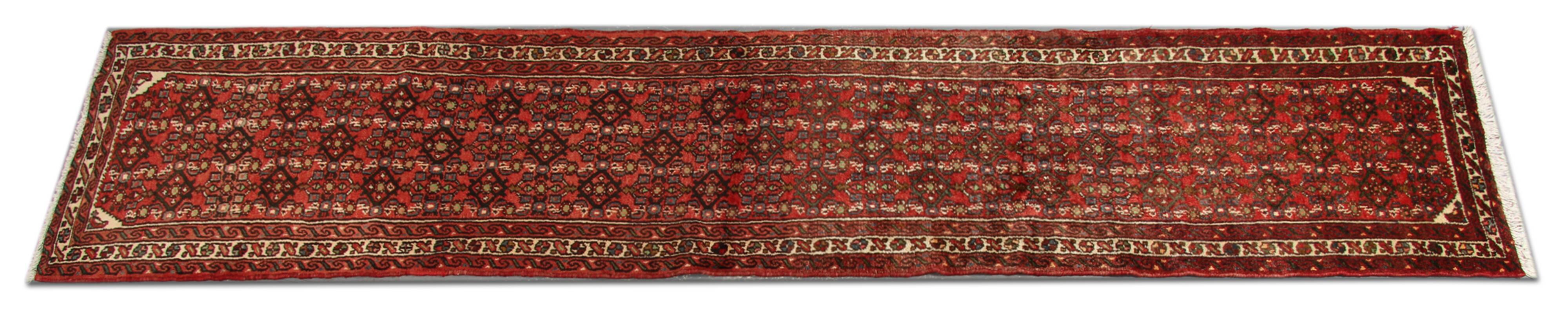 Handwoven Persian Runner Rug, Traditional Wool Vintage Rug- 73x387cm
