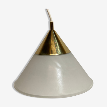 Brass and opal glass hanging space age lamp by Limburg Glashütte