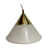 Brass and opal glass hanging space age lamp by Limburg Glashütte