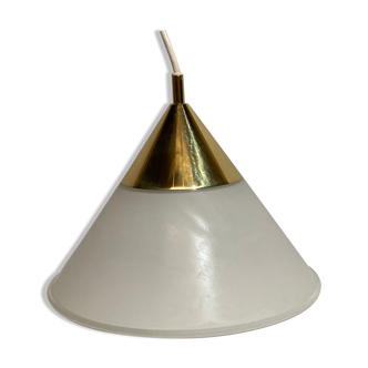 Brass and opal glass hanging space age lamp by Limburg Glashütte