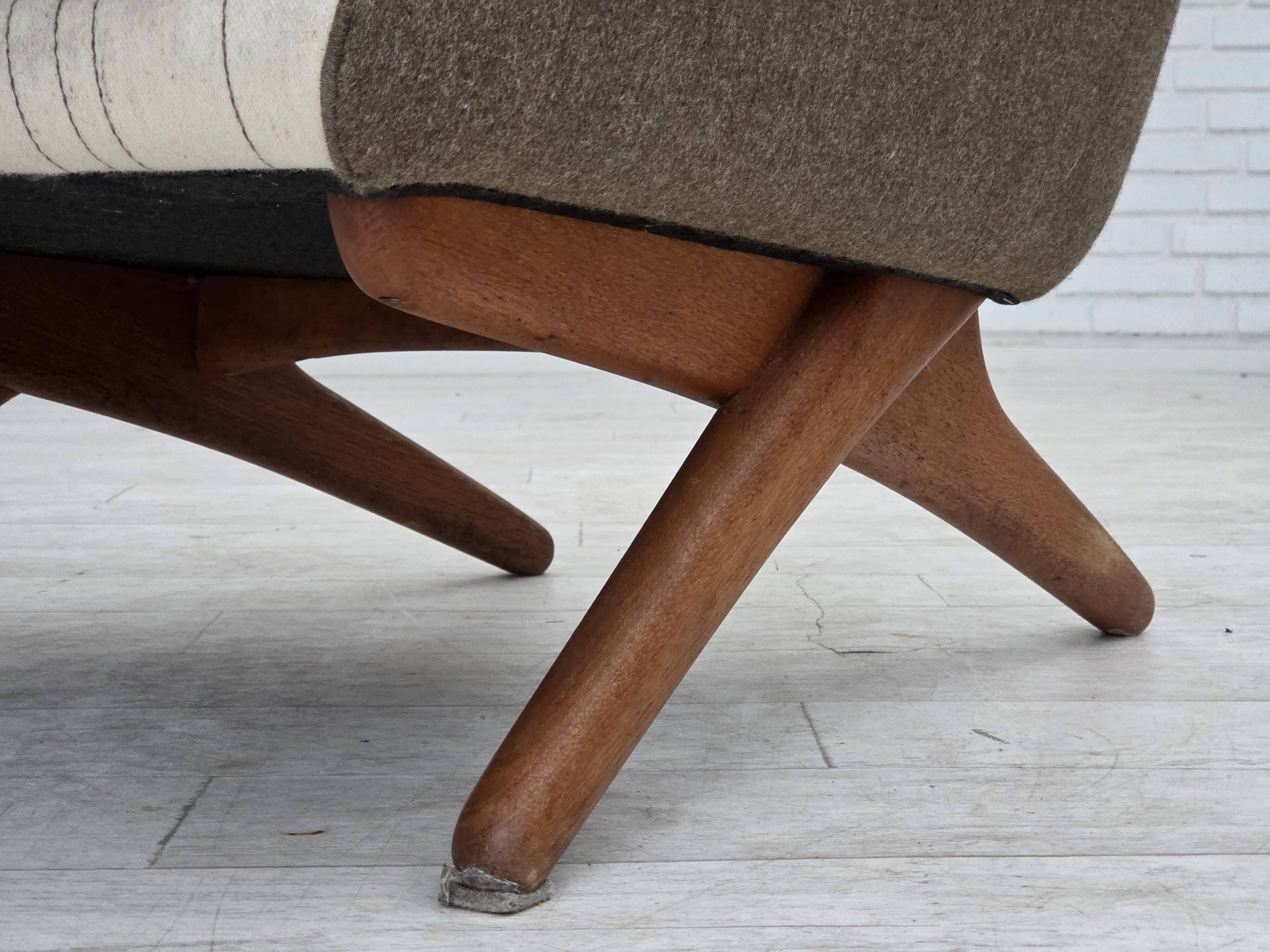 1970s, Danish design by Illum Wikkelsø, furniture wool fabric, oak wood.