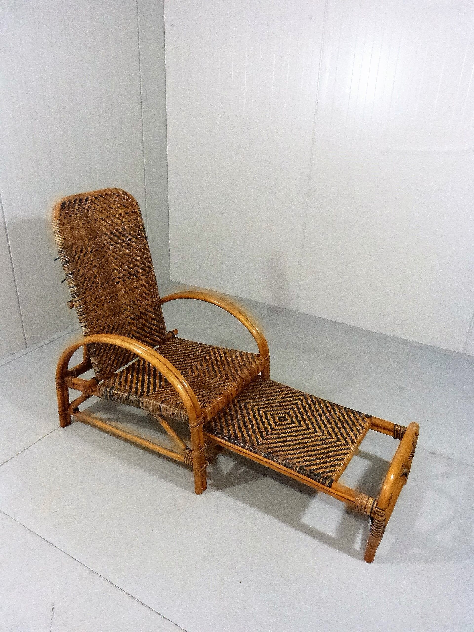Chaise longue en rotin bicolore du milieu du siècle Années 1960
