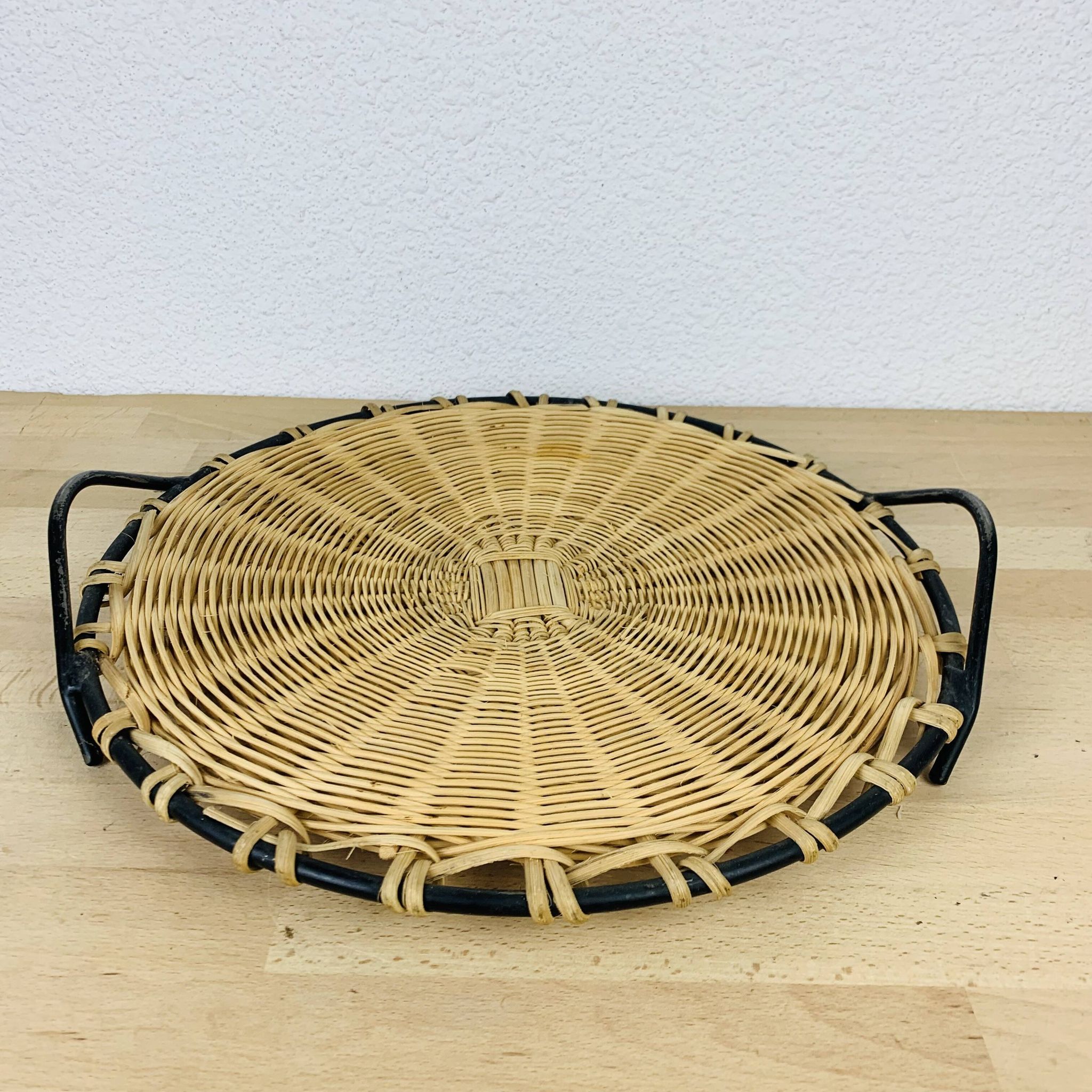 50s metal rattan tray