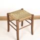 Vintage stool, square, in solid wood, straw seat.