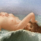 Painting HSCéramique "Nue sur la vague" signed M. Damon 1918 + frame