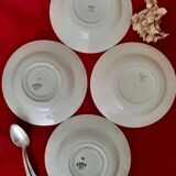 Flat, dessert, hollow plates and tureen in old earthenware