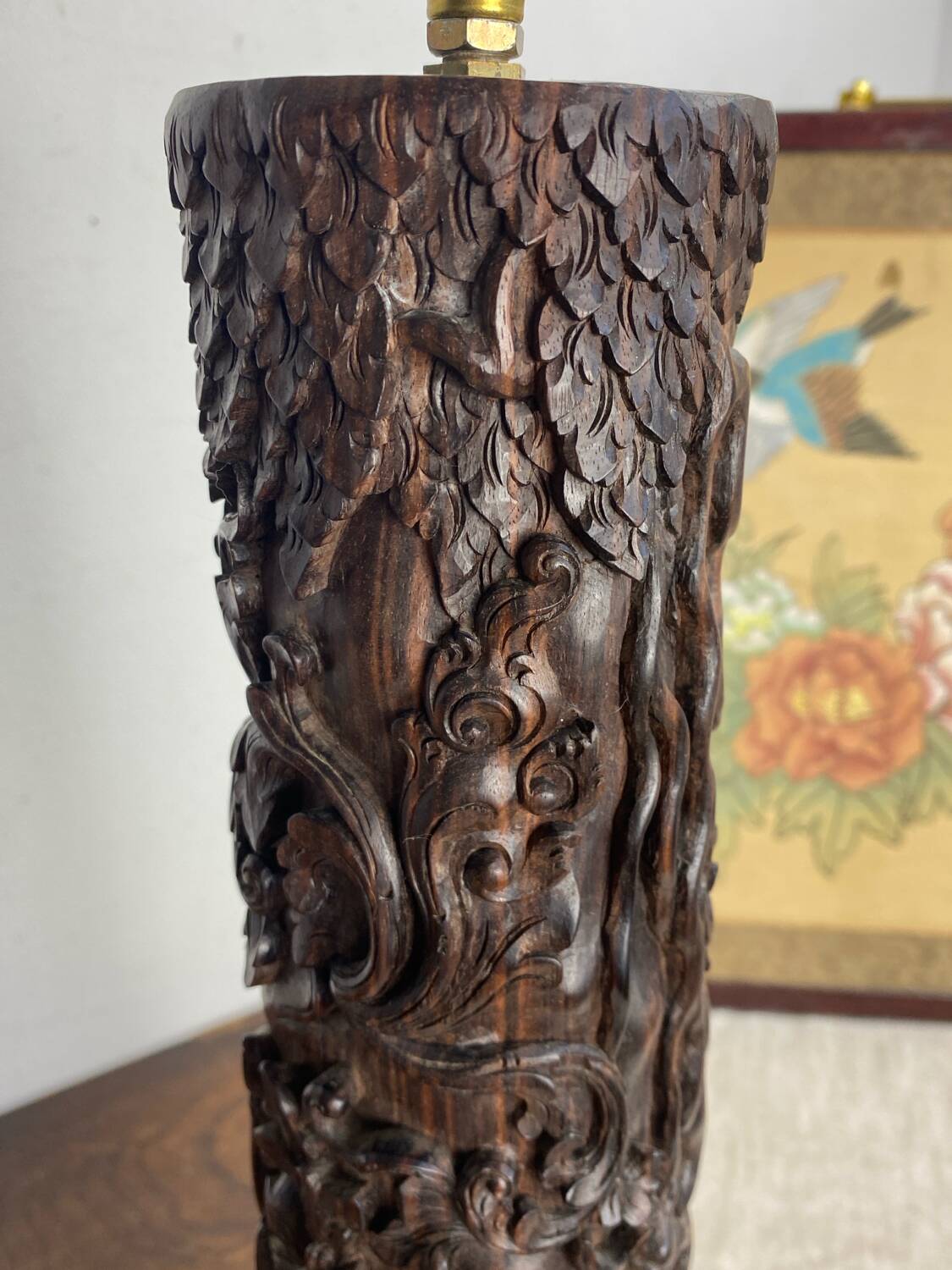 Carved wooden Balinese lamp base