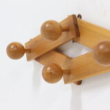 Scandinavian Solid Pine Wall Mounted Coat Rack 1970s