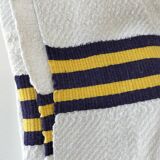 Nappe et 5 serviettes basques vintage en coton à chevrons bleu et jaune