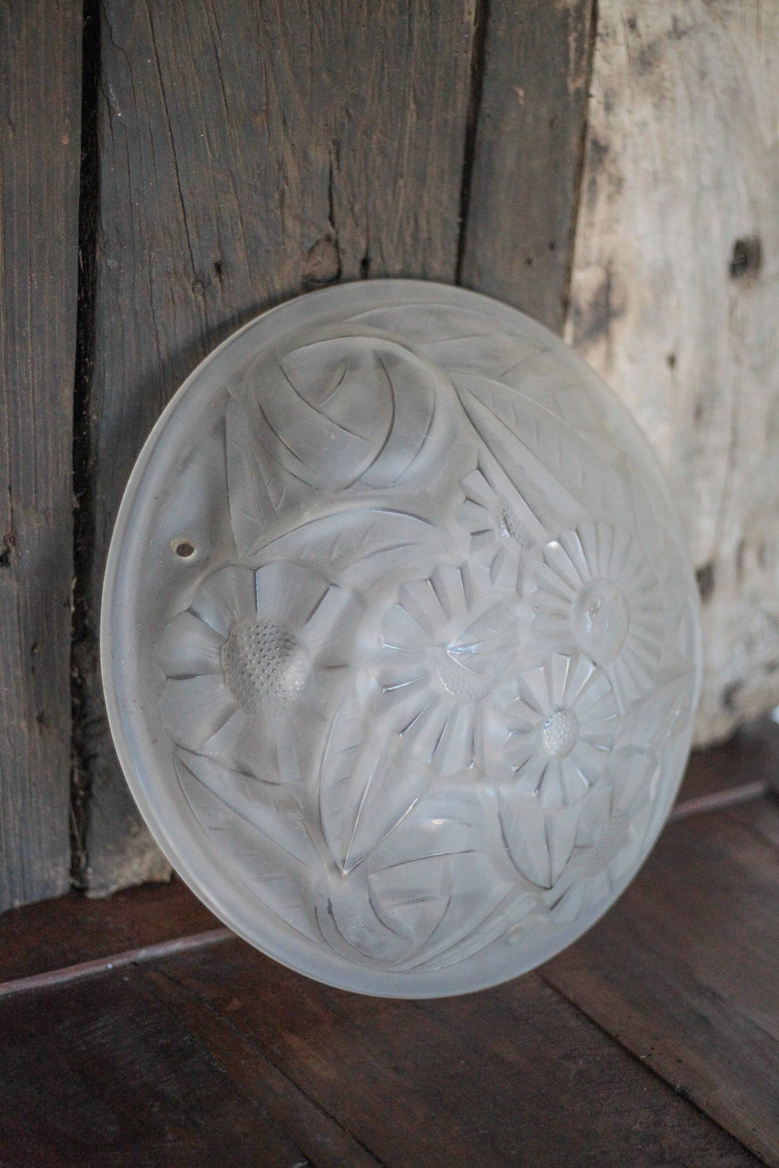 Vasque lustre art déco signée Degué vintage, vasque suspension fleurie
