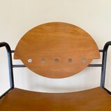 Pair of wooden and steel armchairs, 1980's