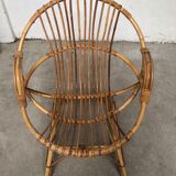 Vintage 70s rattan bamboo wicker shell armchair