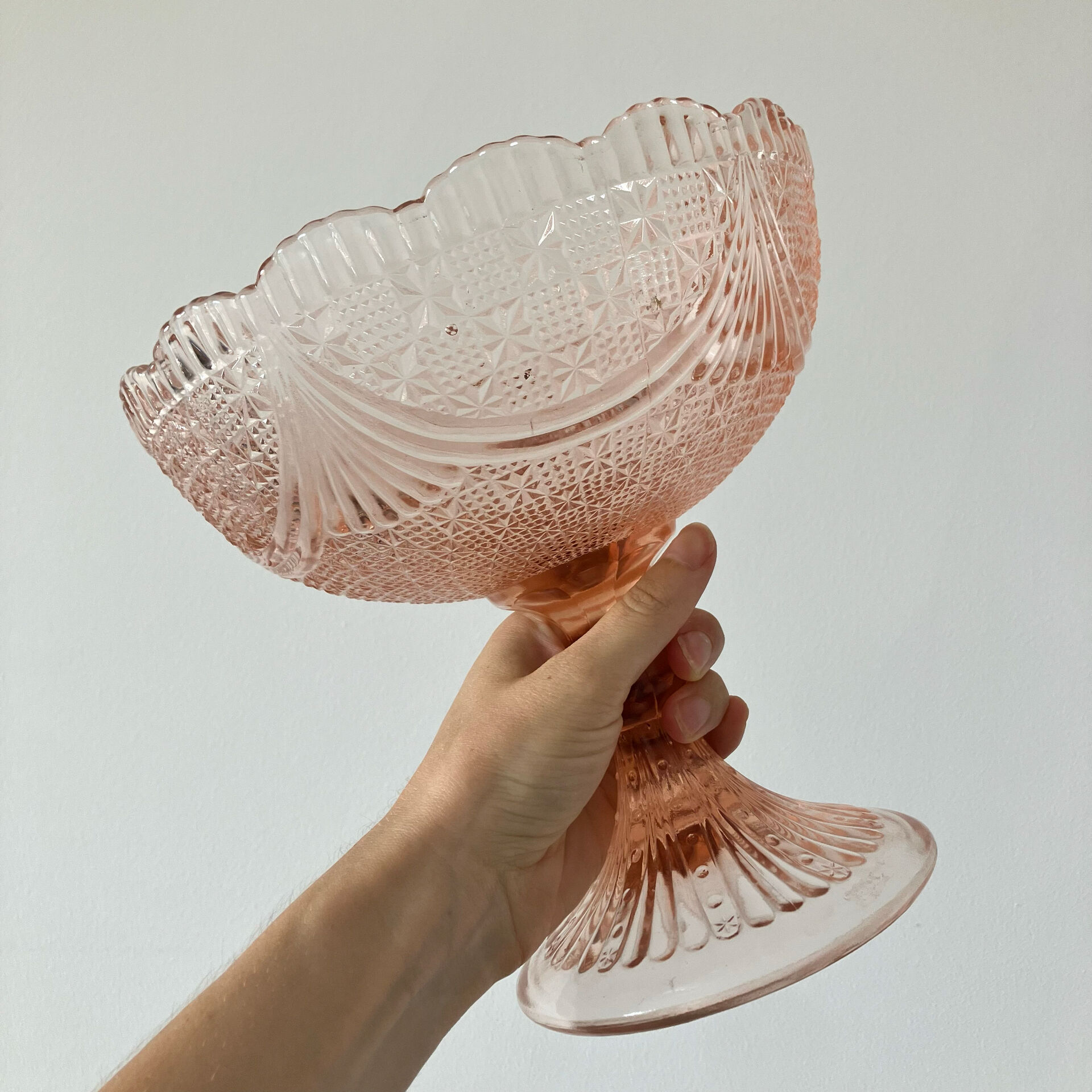 Pink glass fruit bowl