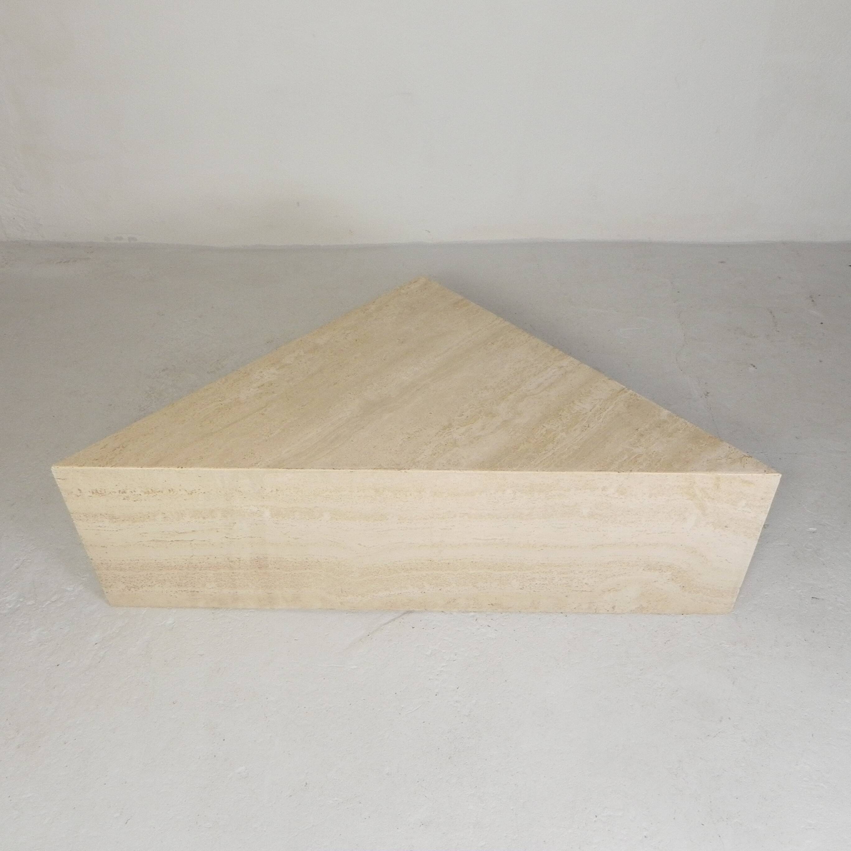 Mid-Century travertine coffee table with a triangular top, 1970s.