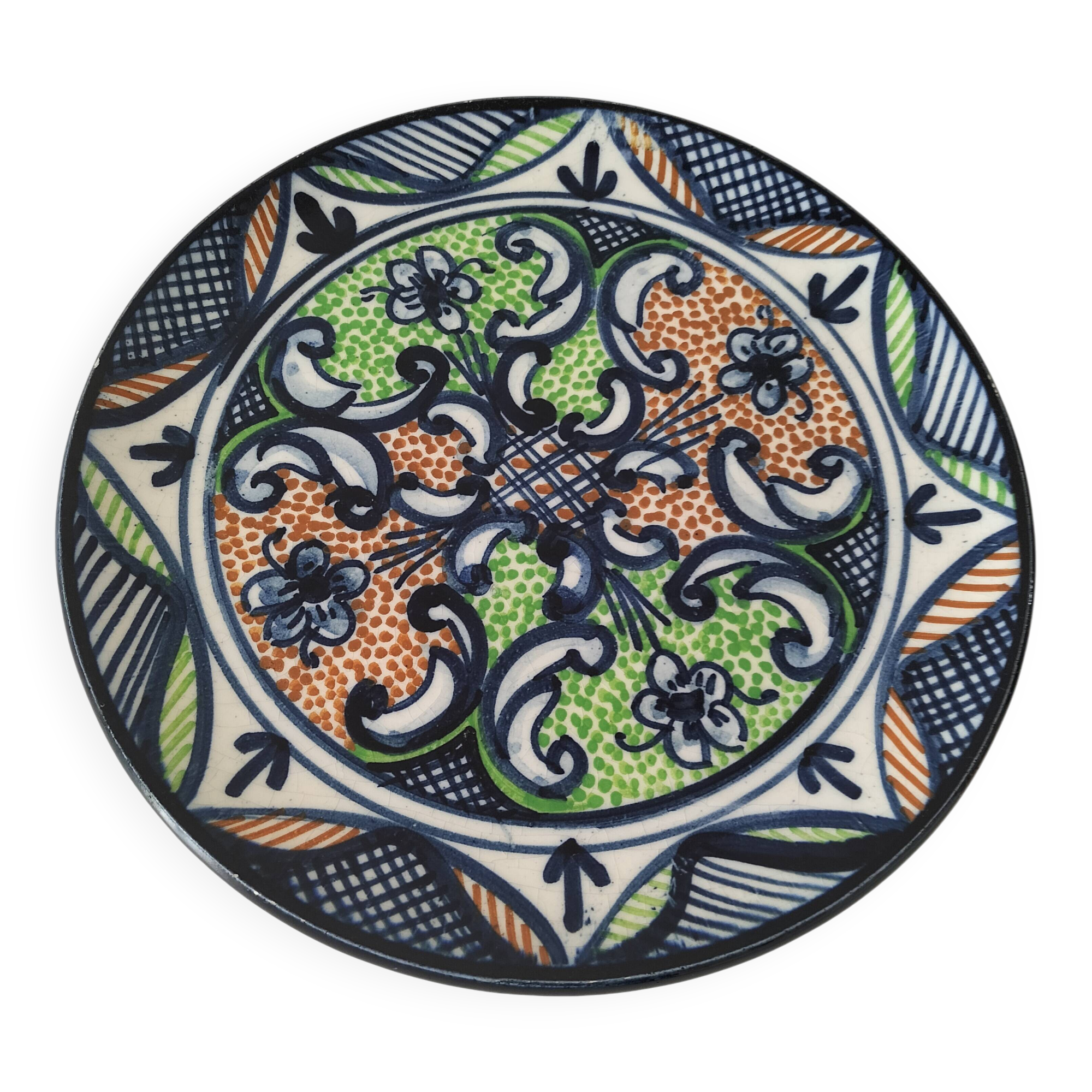 Hispano-Moorish handmade ceramic plate – green and orange decoration