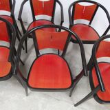 Set of 6 Baumann Diese model armchairs, Pagnon Pelhaître design, Wenge and red color