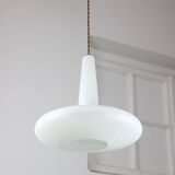 Mid-century italian brass and opaline hat pendant lamp