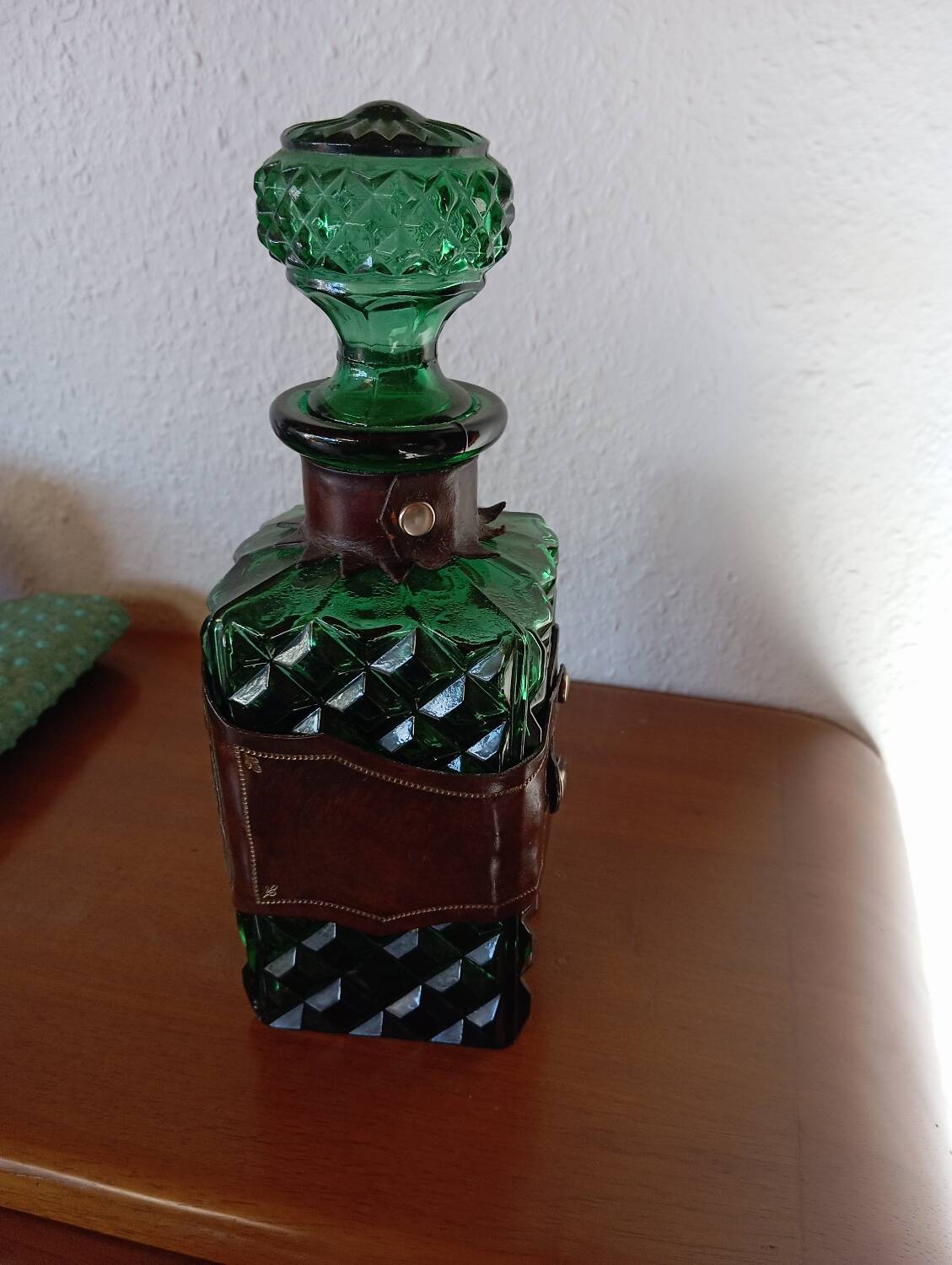 Old Emerald Green Leather Whiskey Bottle Carafe
