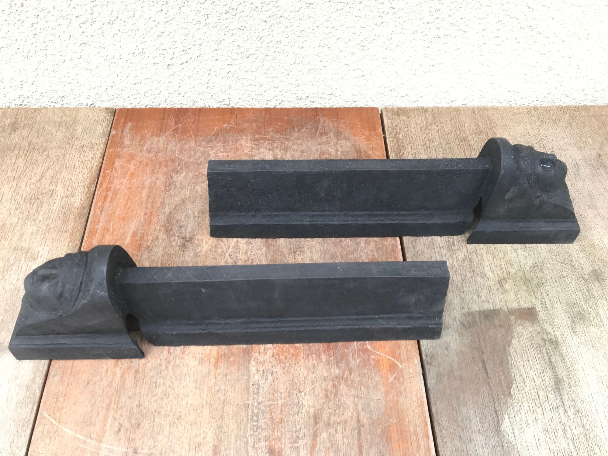 Former pair de chenet head woman black metal great vintage chimney