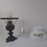 Mid-century Czech cast iron glass lamp vintage floral shade home lighting