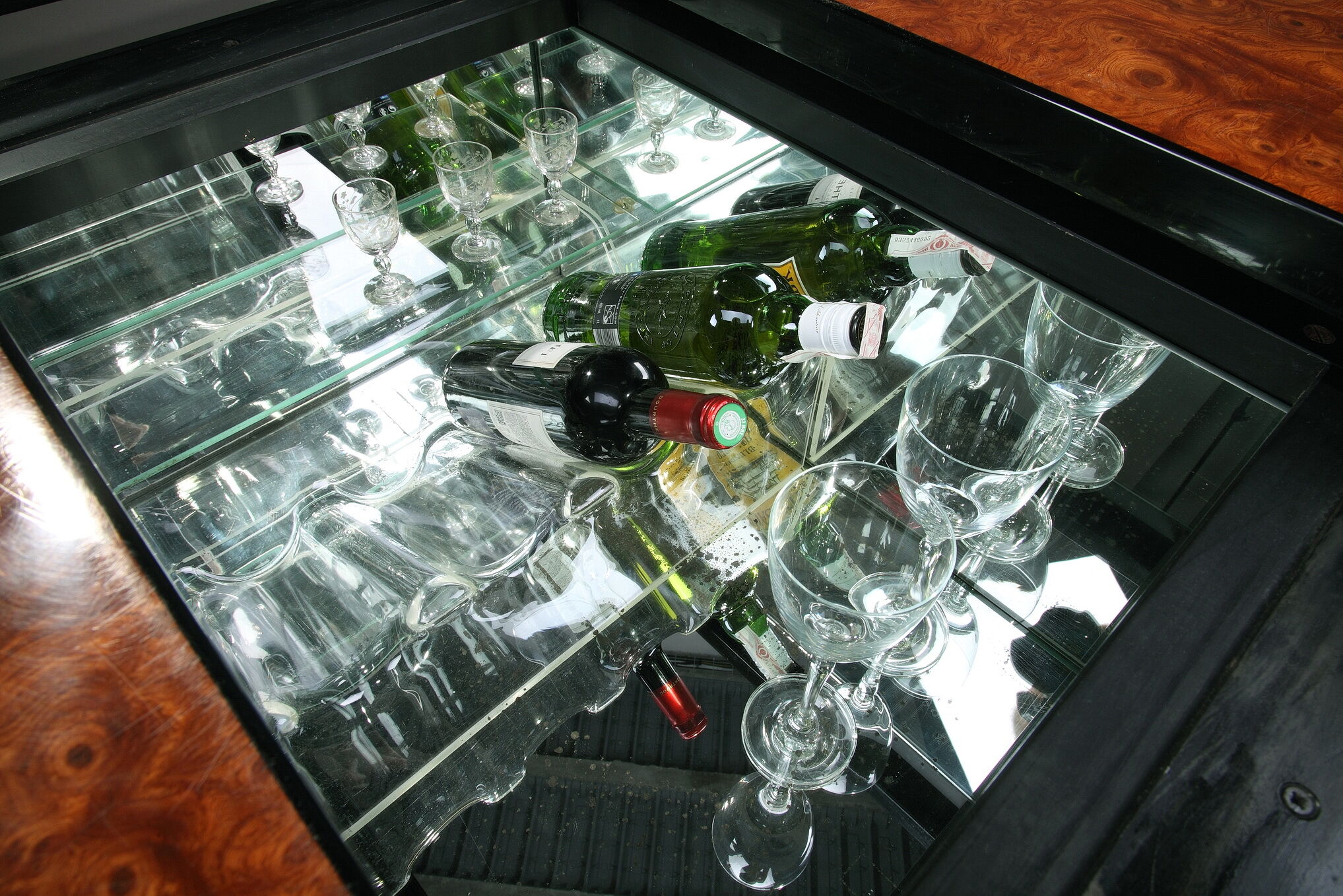 Coffee table in magnifying glass of elm by Paul Michel