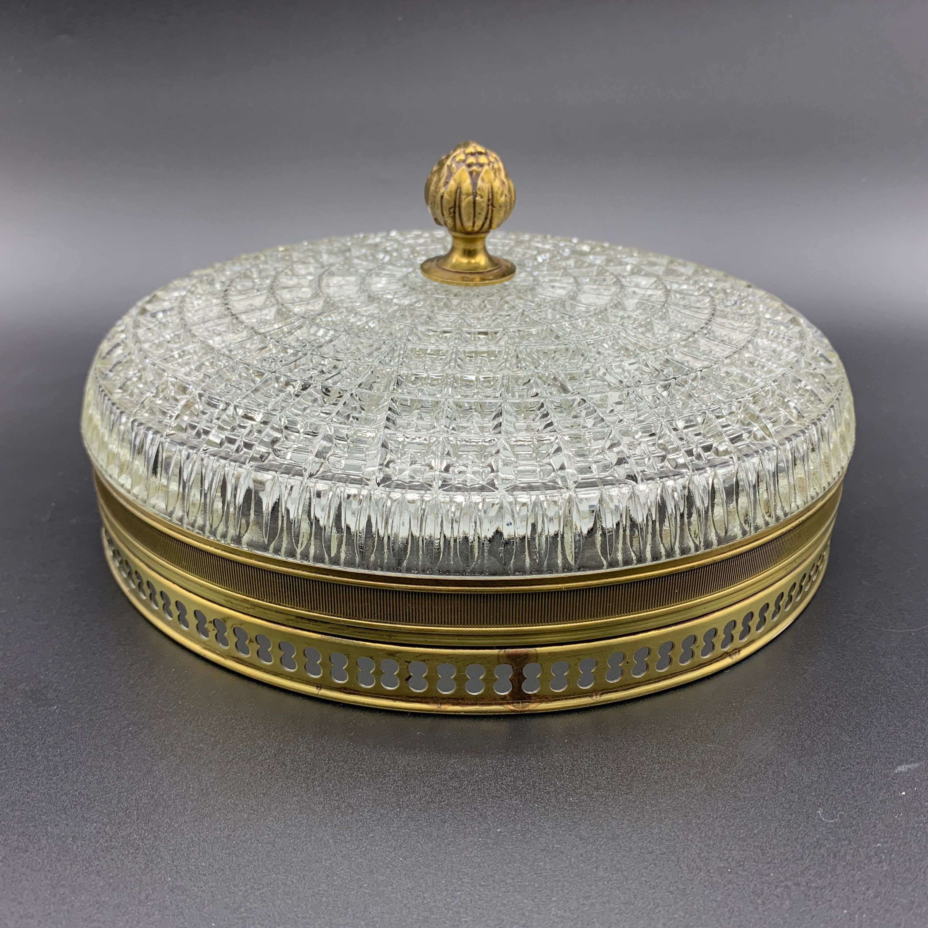 Old ceiling lamp gilded metal and crystal Lucien Gau