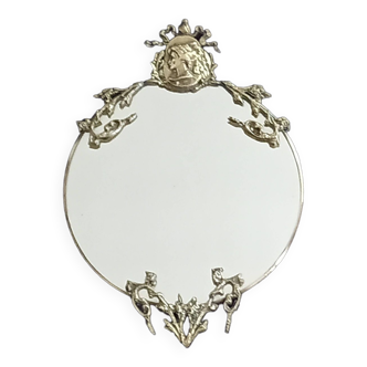 Miroir Rond Avec Crête De Ruban Et Portrait De Dame en Métal Doré