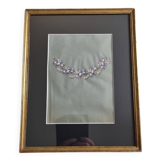 Art Deco Gouache 1930 – Framed Floral Necklace Prototype 23×28 cm