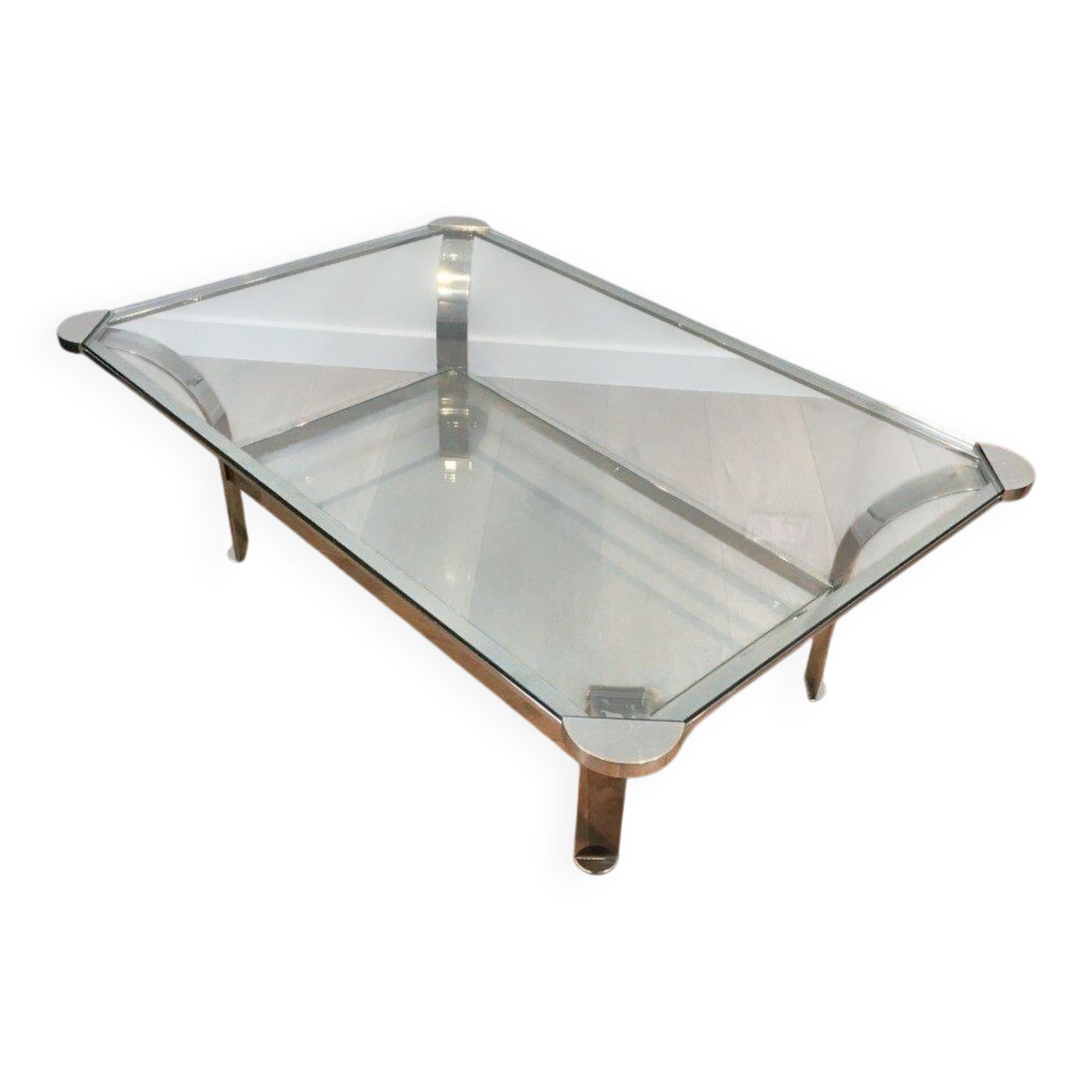 Large designer coffee table in chrome with glass tops