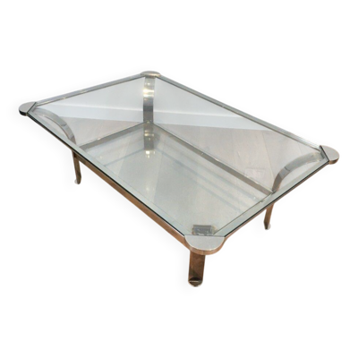 Importante table basse design en chrome et plateaux de verres
