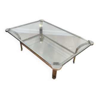 Large designer coffee table in chrome with glass tops