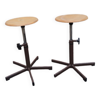 Set de 2 tabourets ronds atelier/architecte/écolier