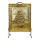 Fireplace screen in repoussé brass with a sailing boat. 1960s.