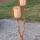 Bamboo and rattan floor lamp 2 lights from the 70s