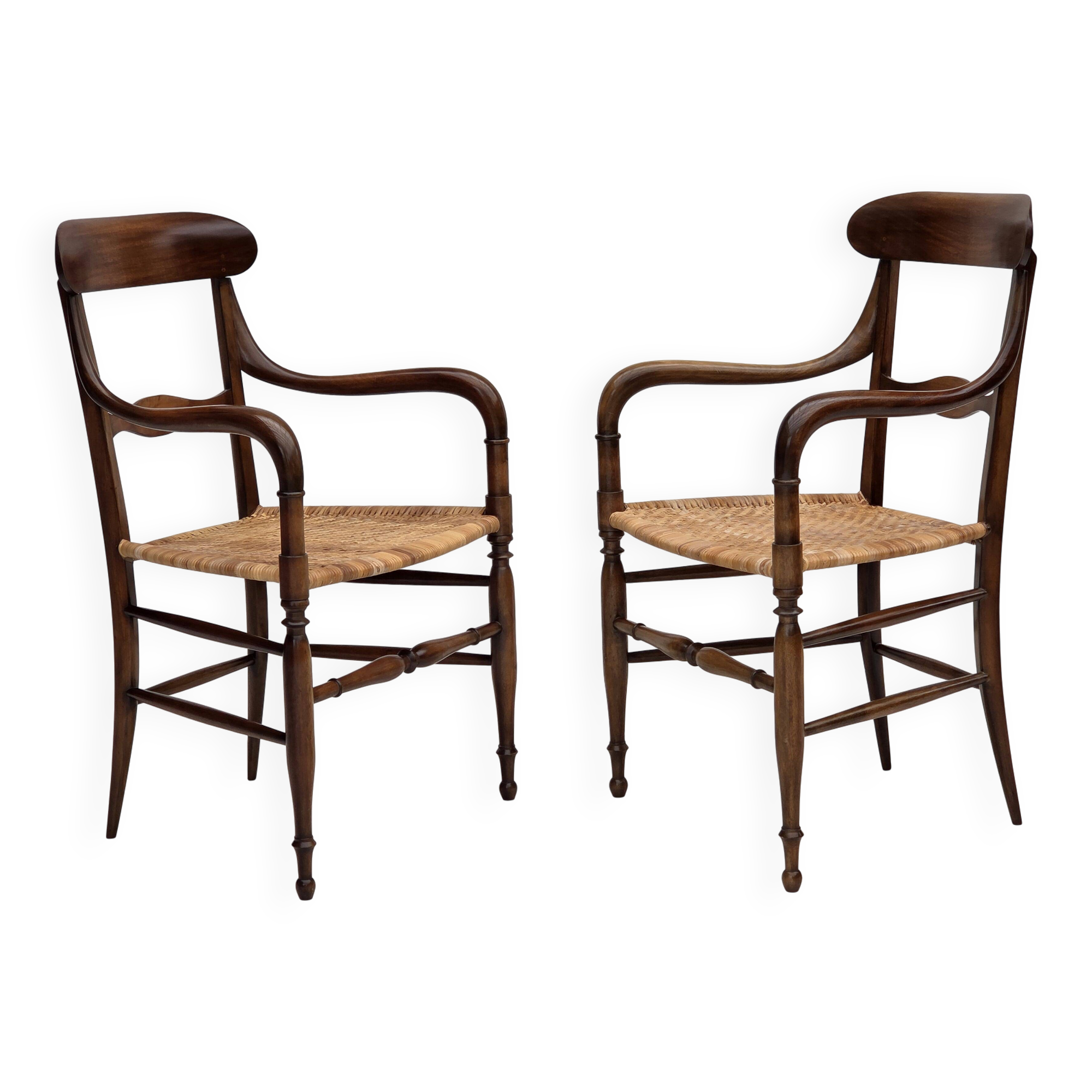 1970s, Italian design by Fratelli Levaggi, 2 armchairs, model "Campanino".