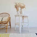 Antique white rattan side table