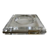 Vide poche plexiglas ceinturé de laiton et maillechort 1975 dans le goût de Pergay