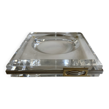 Vide poche plexiglas ceinturé de laiton et maillechort 1975 dans le goût de Pergay