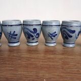 Pitcher and 6 glasses in vintage blue stoneware Marzi & Rémy German pottery