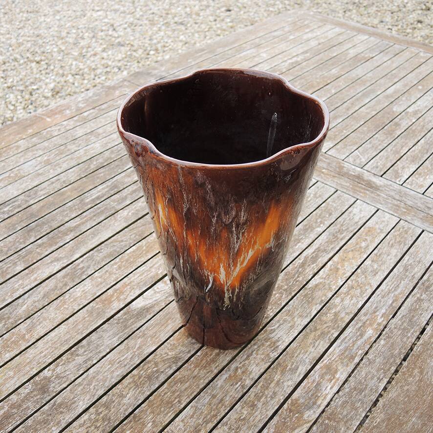 Old large brown ceramic vase from Vallauris