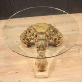 Italian lacquered and gilded round coffee table with glass top