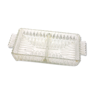 Rectangular glass /crystal compartmentalized tray with grooves.