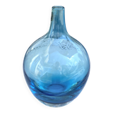 Vase boule soliflore Vintage verre bleu Aqua fait à la main années 90
