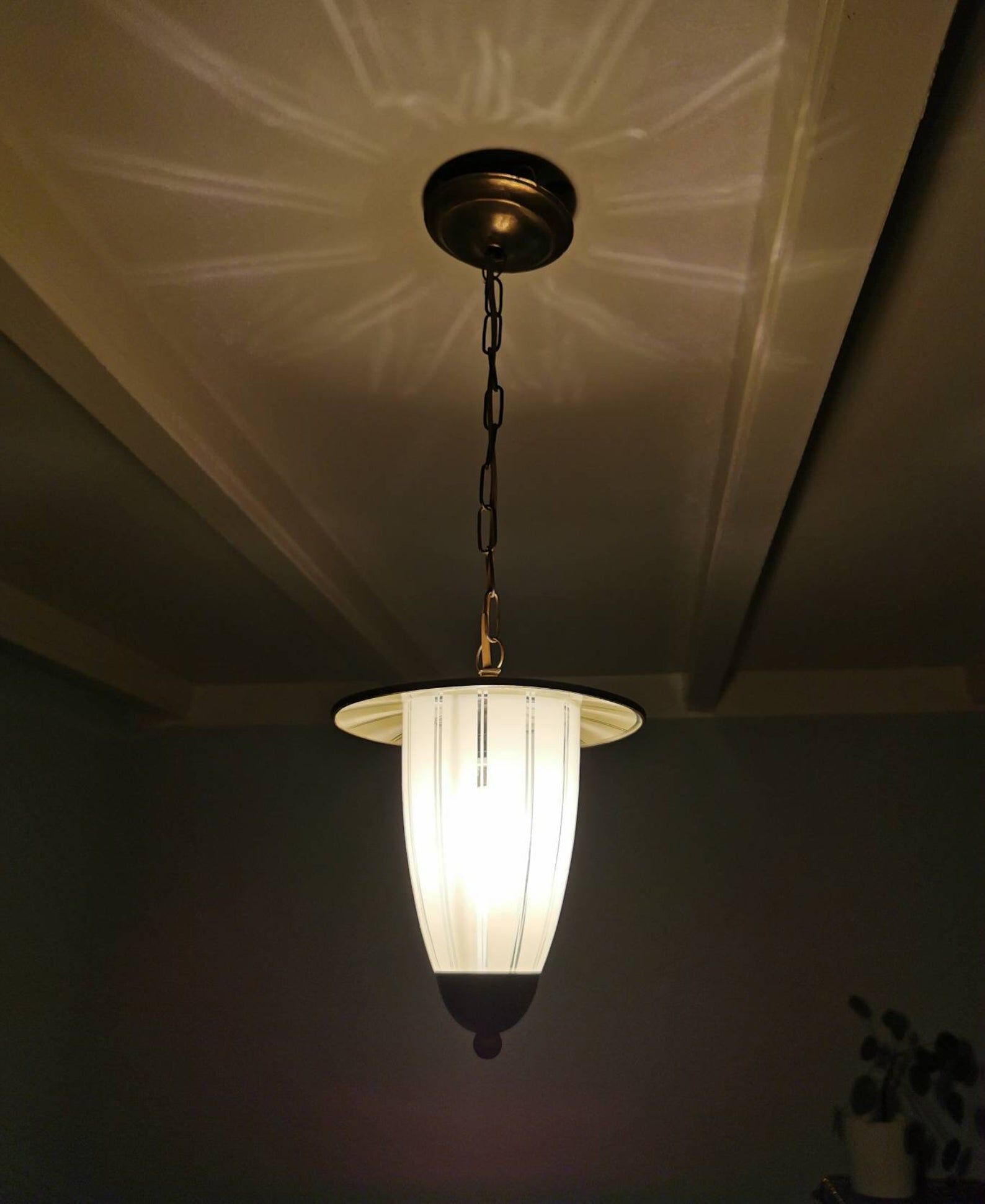 French pendant hanging in vintage 1950s glass