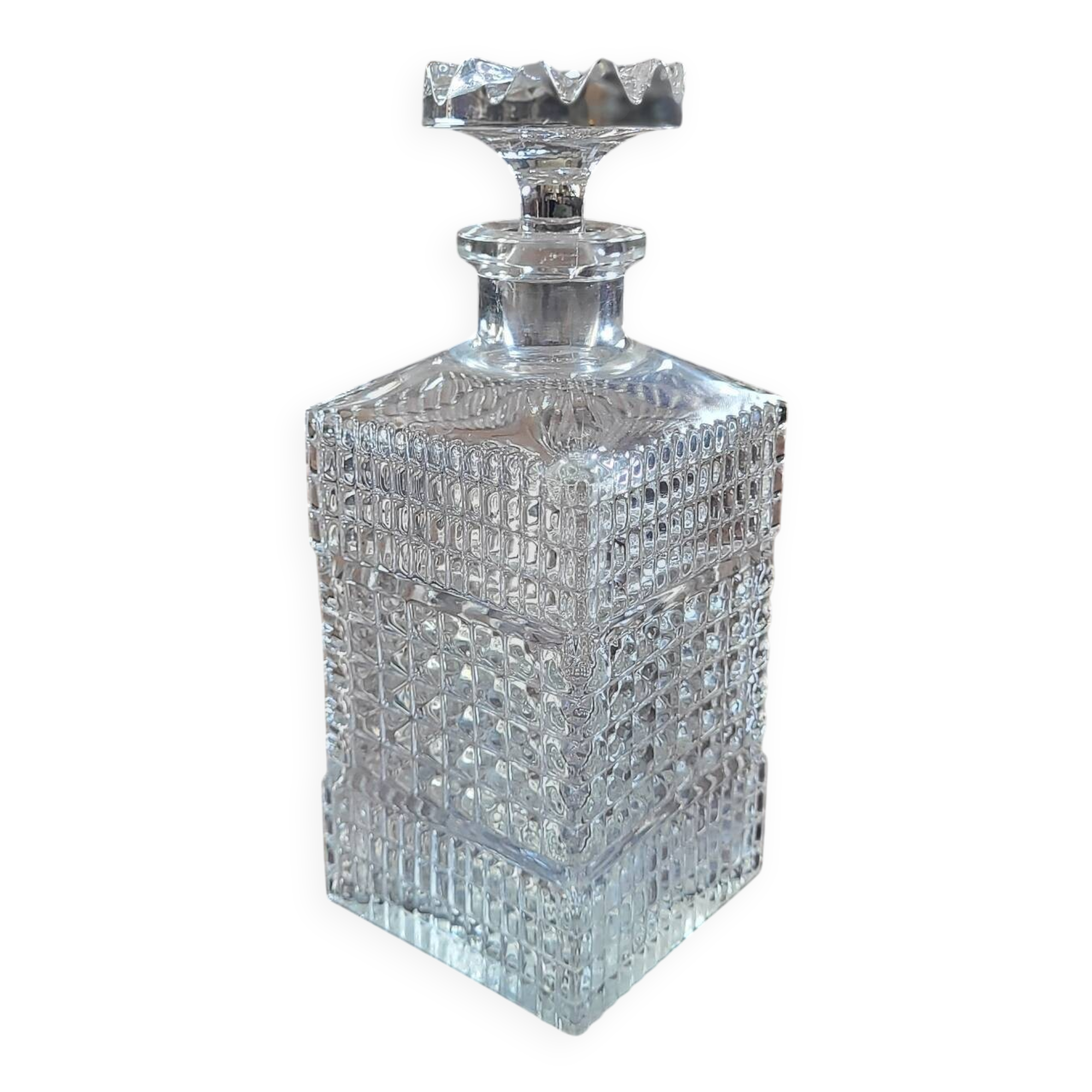 Square molded glass carafe — 1970s