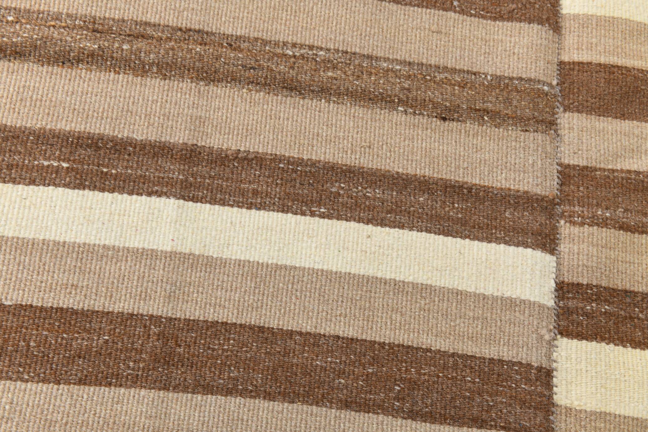 10x13 Dark Brown & Beige Vintage Kilim Rug, 311x394Cm