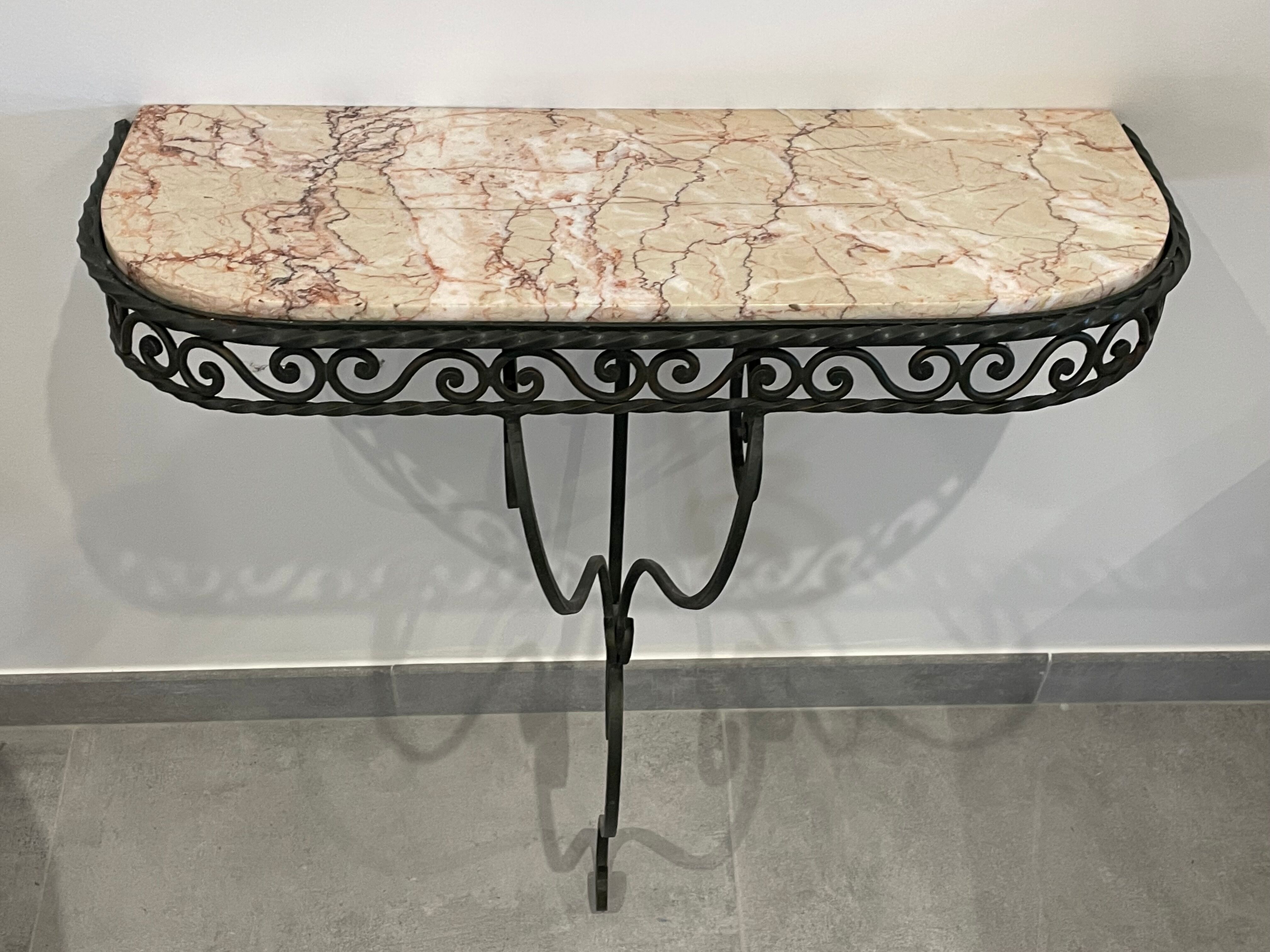 Wrought iron and marble console