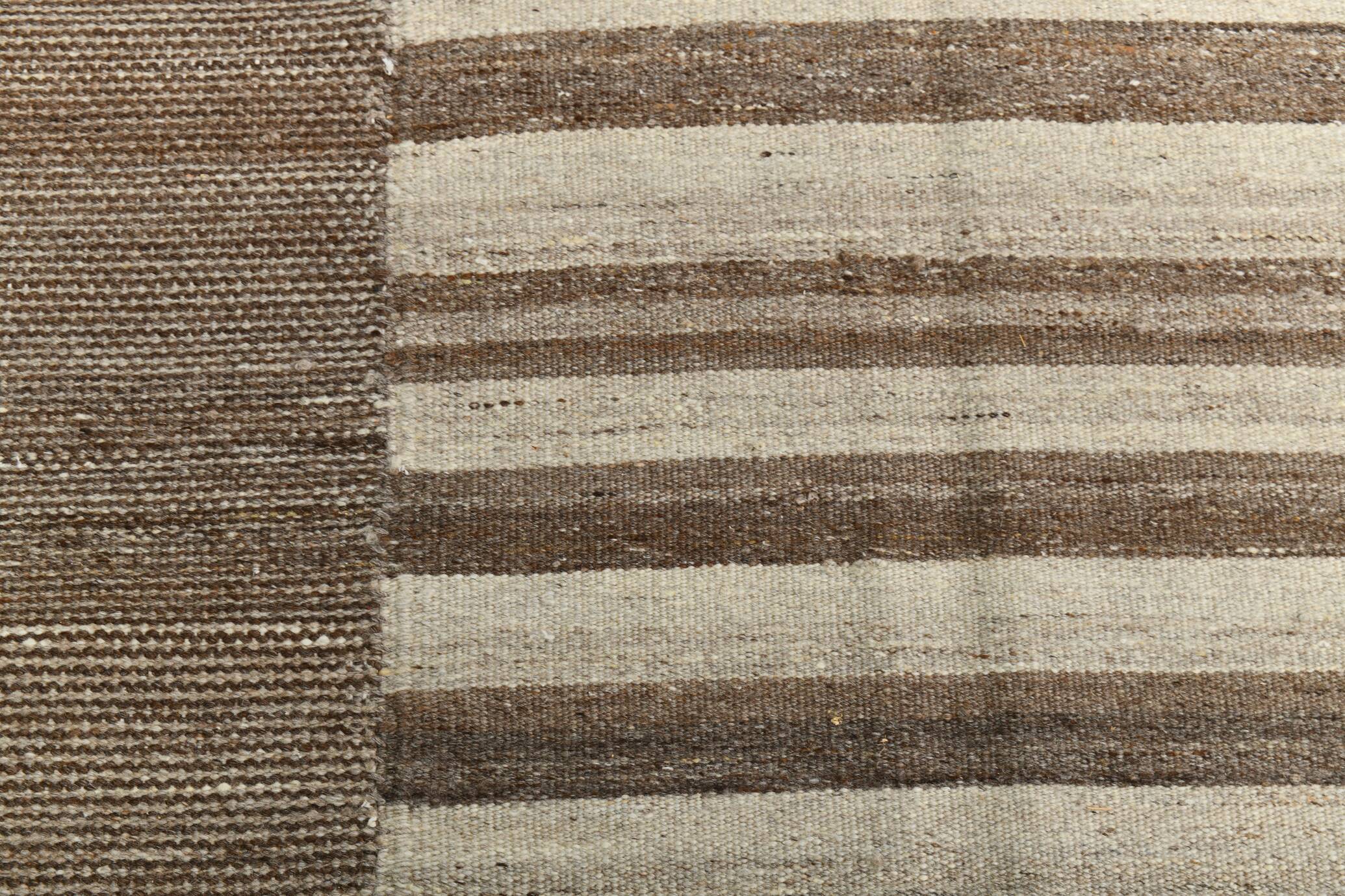 Grey & Beige Handwoven Large Kilim Rug, Turkish Wool Kilim Rug, 322x388 Cm