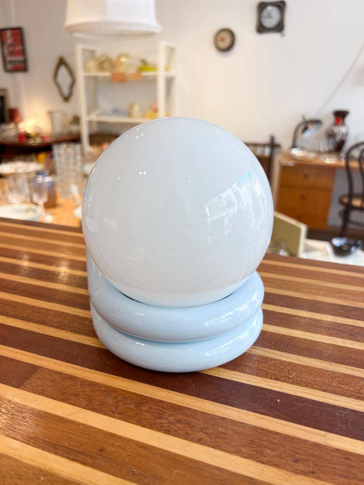 Vintage light blue metal wall lamp with globe