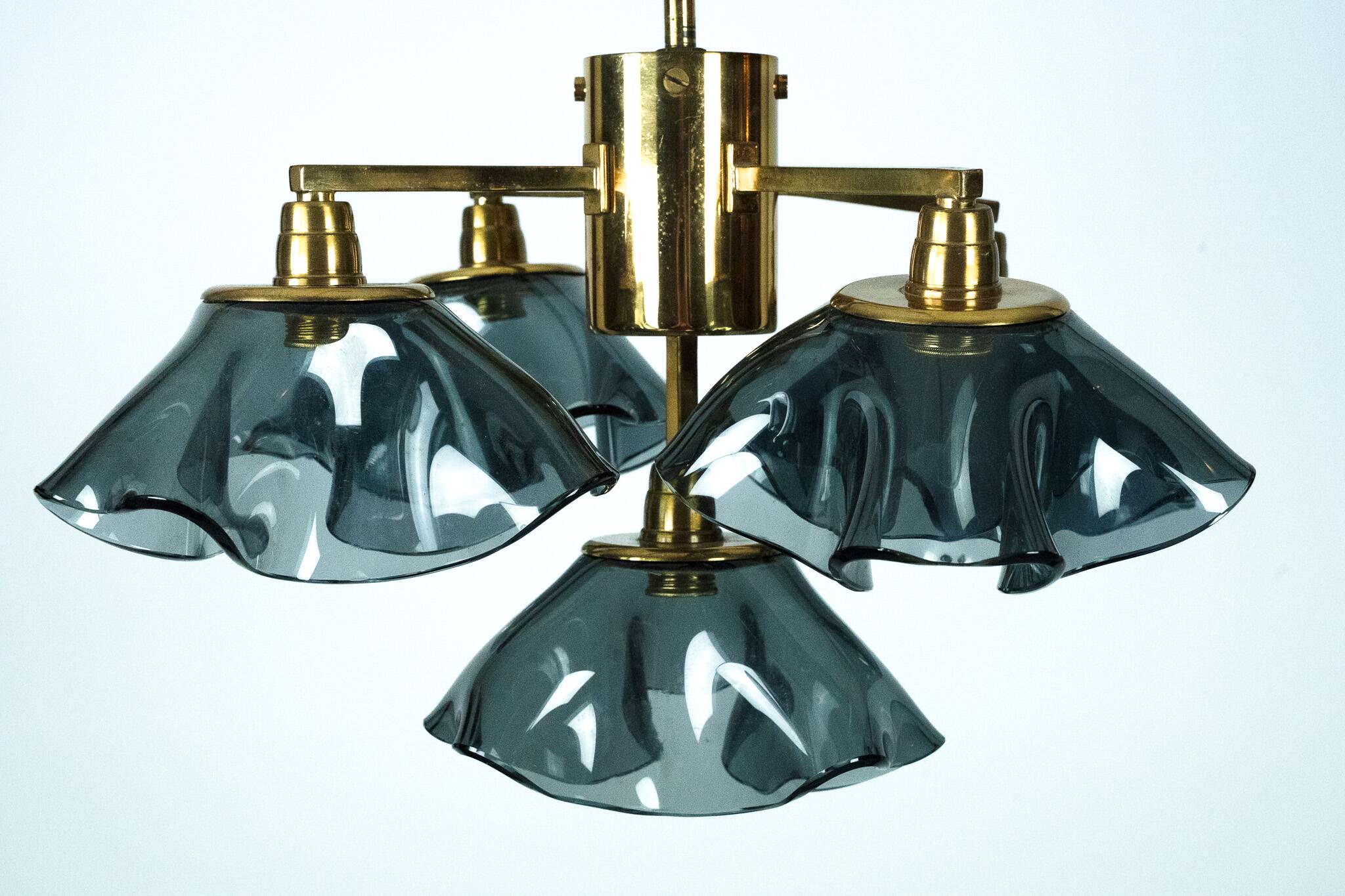 Lustre italien à cinq bras en verre fumé Vistosi et laiton, années 1970
